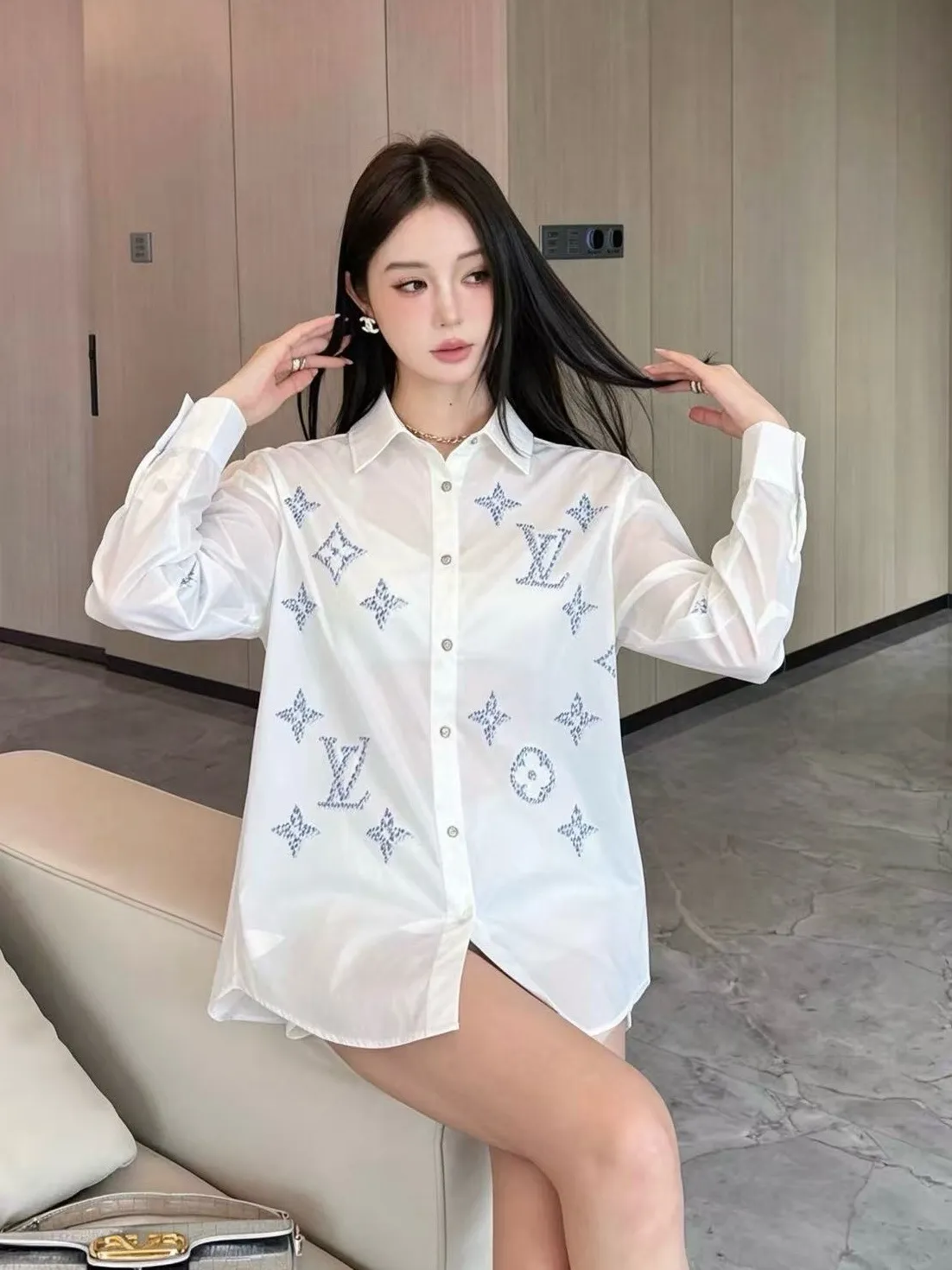 Louis Vuitton/Louis Vuitton dark pattern old flower lapel shirt